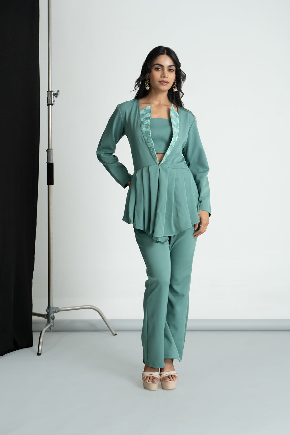 Mint Peplum Pleated Set