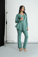 Mint Peplum Pleated Set