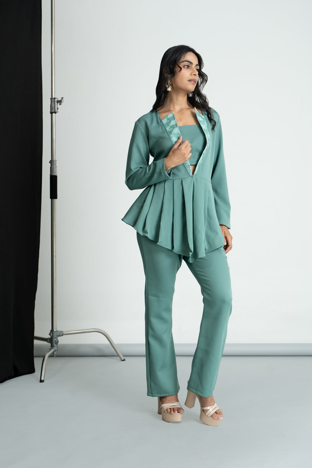 Mint Peplum Pleated Set