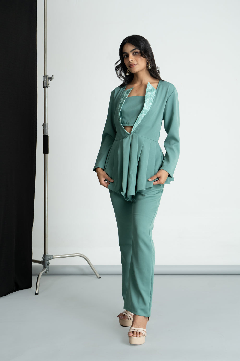 Mint Peplum Pleated Set