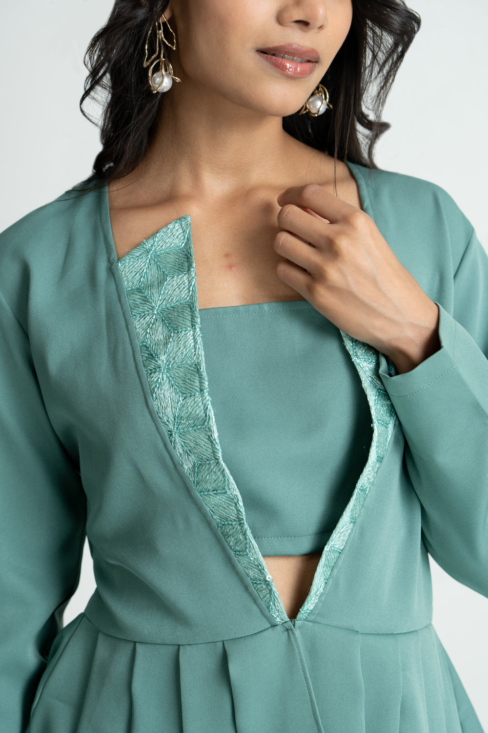 Mint Peplum Pleated Set
