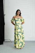 Lime Green Tropical Off Shoulder Dress