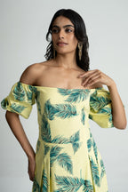 Lime Green Tropical Off Shoulder Dress
