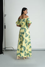 Lime Green Tropical Off Shoulder Dress