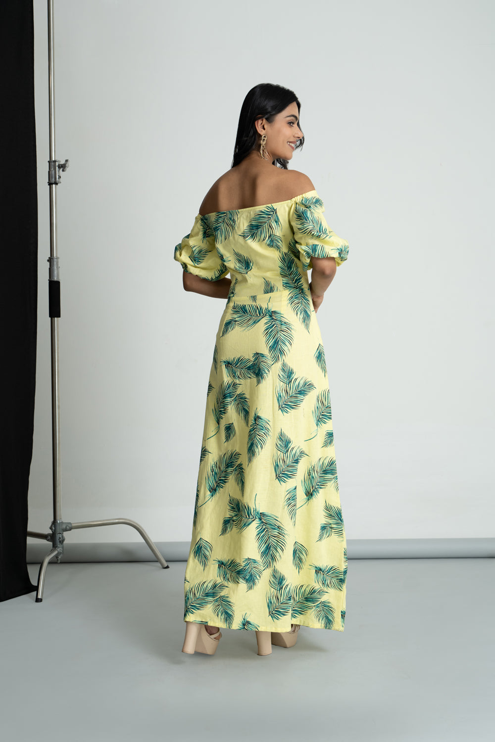 Lime Green Tropical Off Shoulder Dress