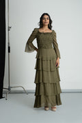 Olive Green Georgette Maxi Dress