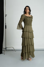 Olive Green Georgette Maxi Dress