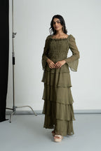 Olive Green Georgette Maxi Dress