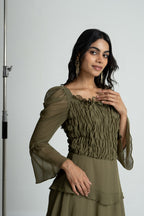 Olive Green Georgette Maxi Dress