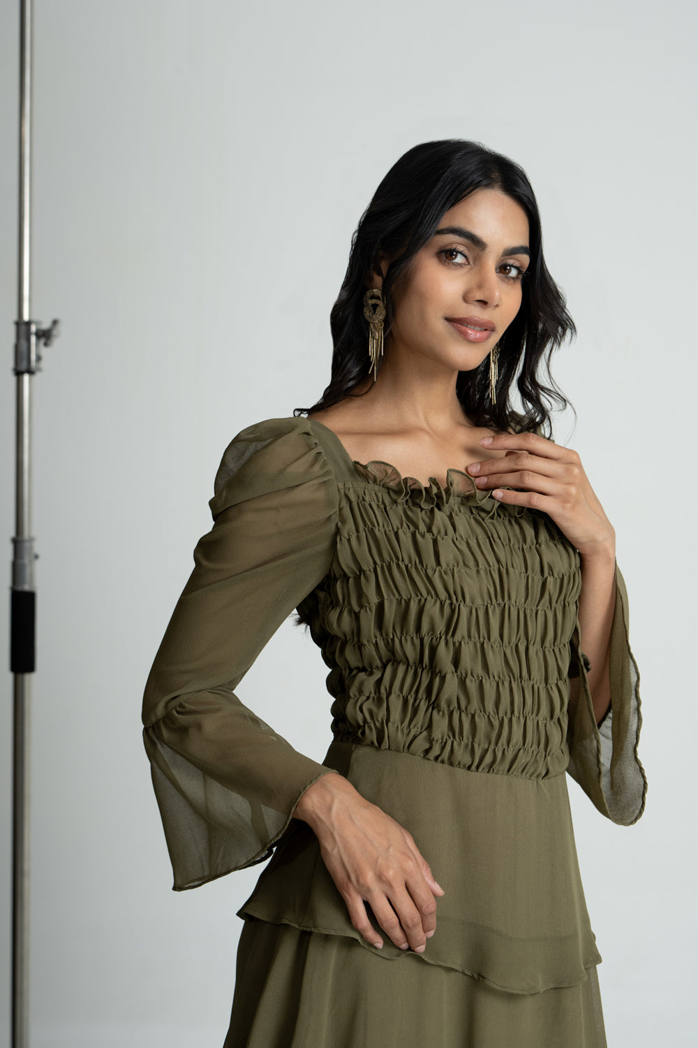 Olive Green Georgette Maxi Dress