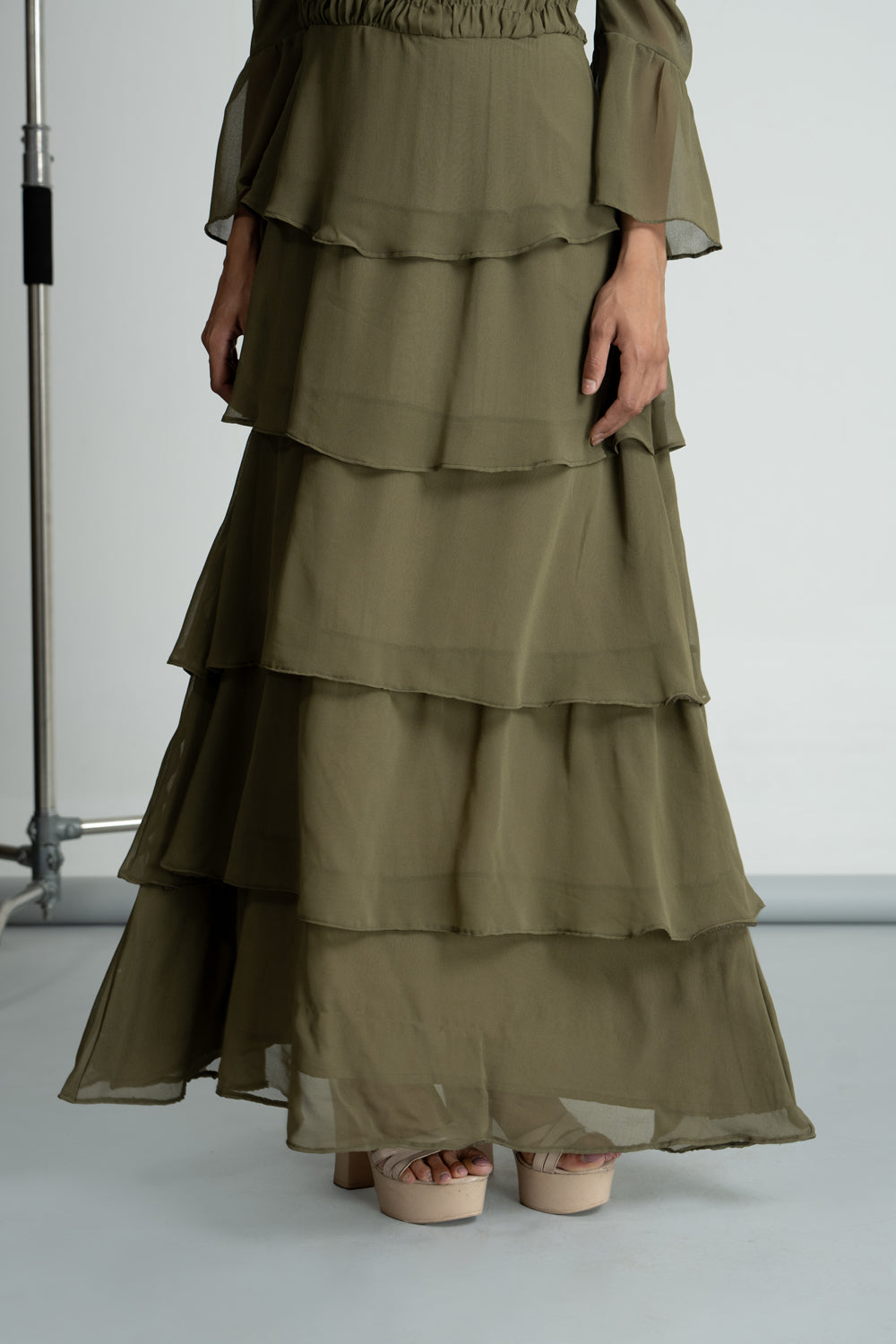 Olive Green Georgette Maxi Dress