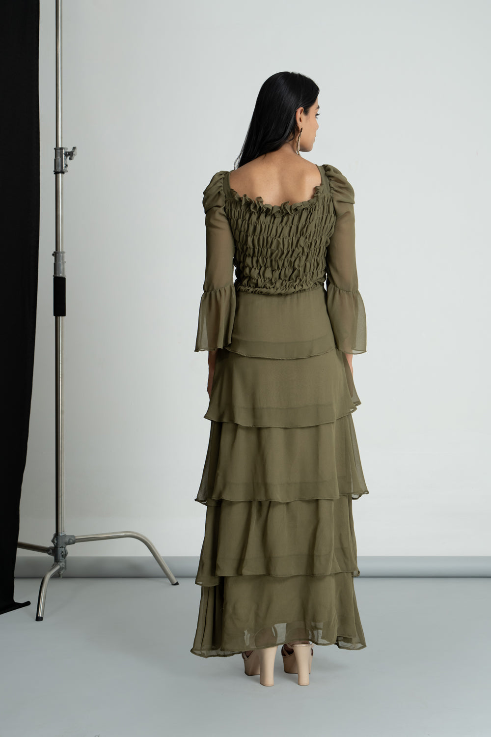 Olive Green Georgette Maxi Dress
