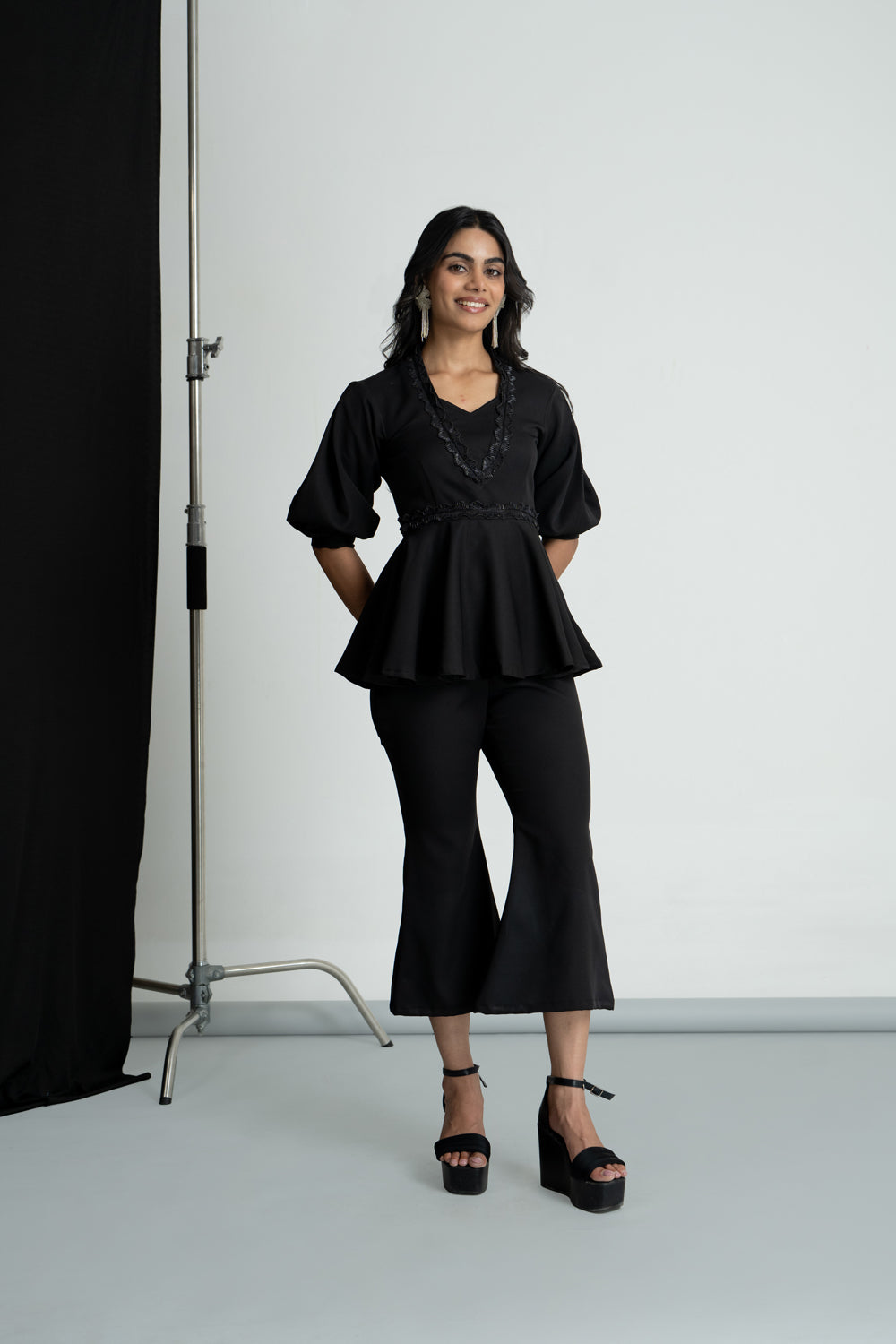 Black Peplum Top with Culottes