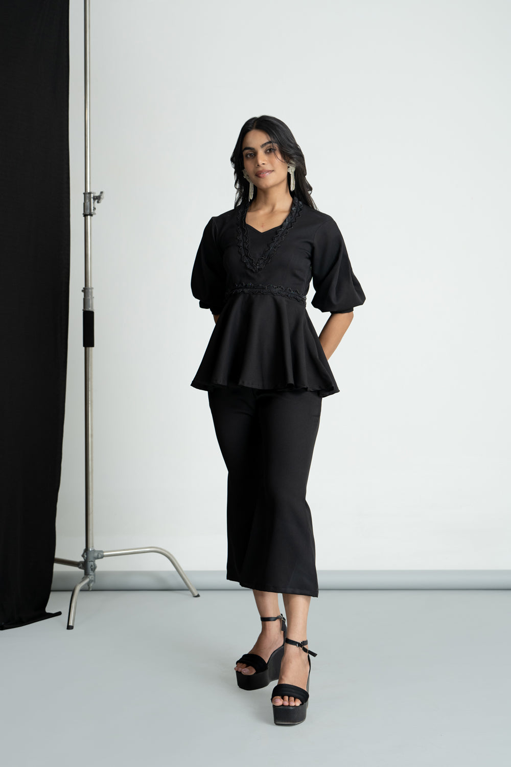 Black Peplum Top with Culottes