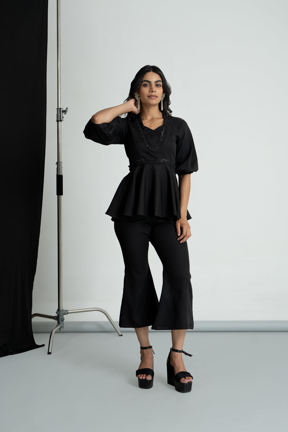 Black Peplum Top with Culottes