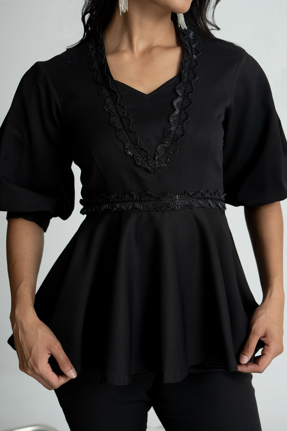 Black Peplum Top with Culottes