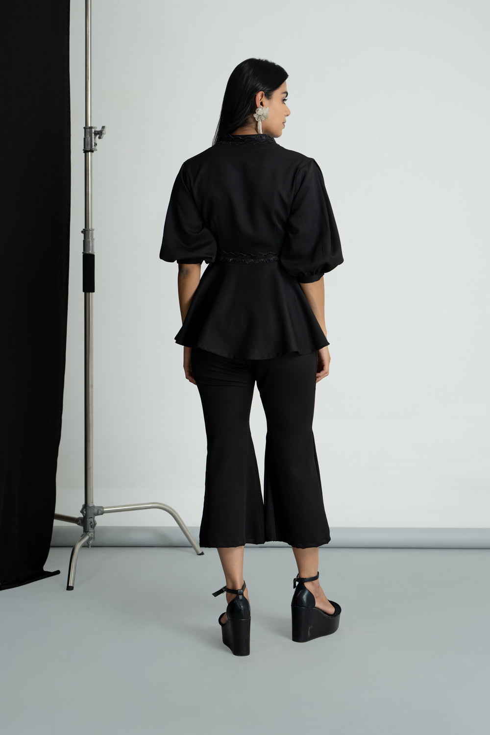 Black Peplum Top with Culottes