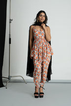 Floral printed peplum kurti and dhoti set