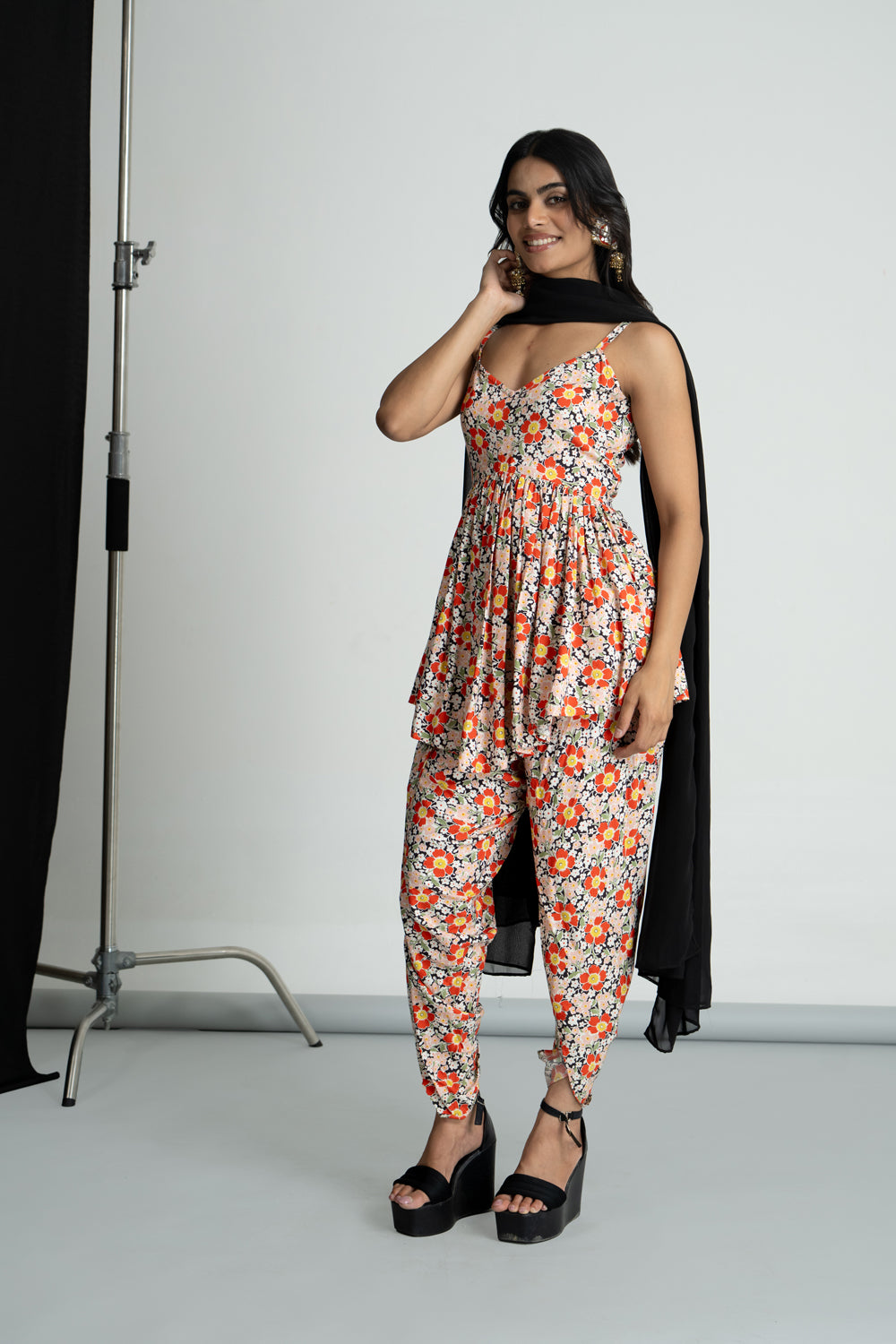 Floral printed peplum kurti and dhoti set