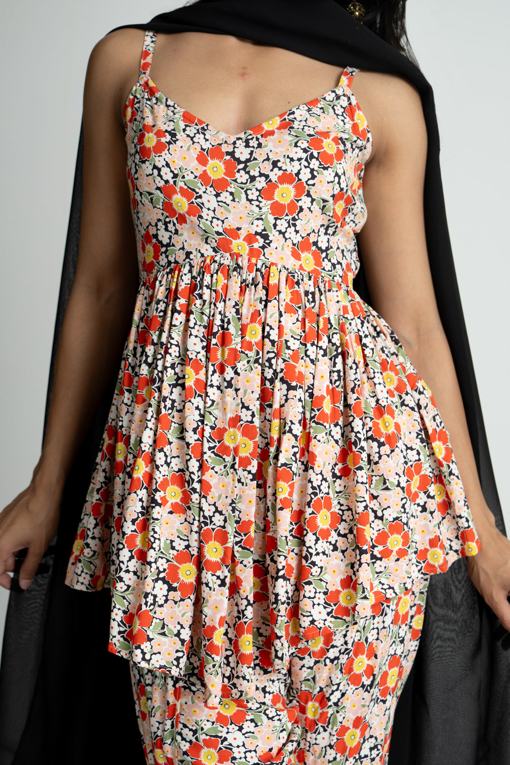Floral printed peplum kurti and dhoti set