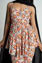 Floral printed peplum kurti and dhoti set