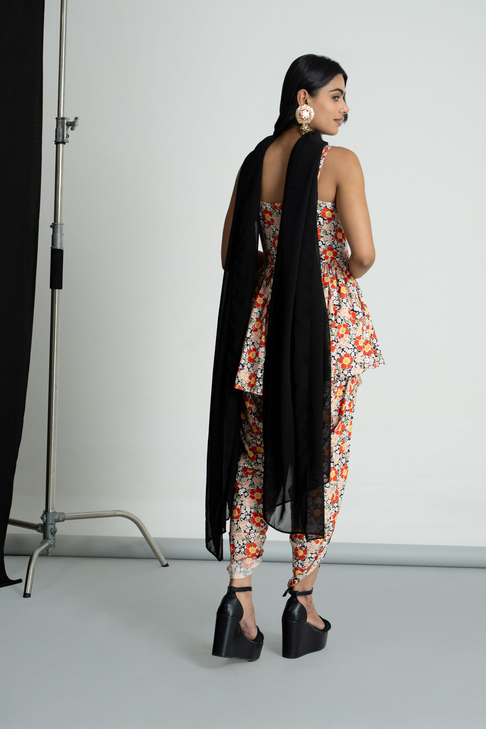 Floral printed peplum kurti and dhoti set