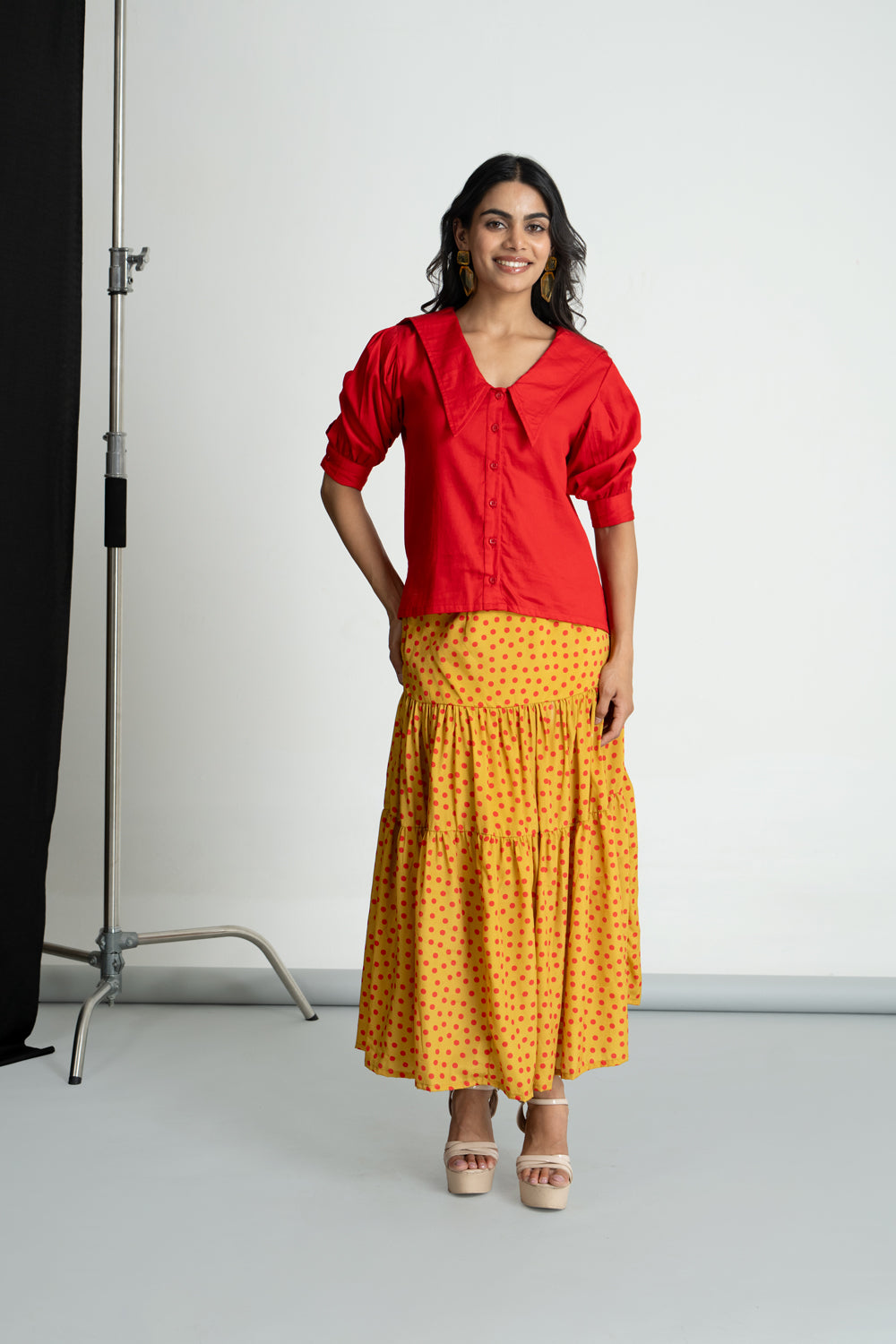 Red shirt and Polka Skirt Set