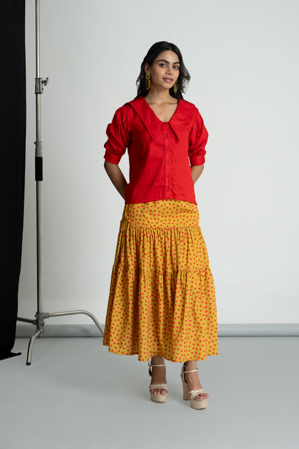 Red shirt and Polka Skirt Set