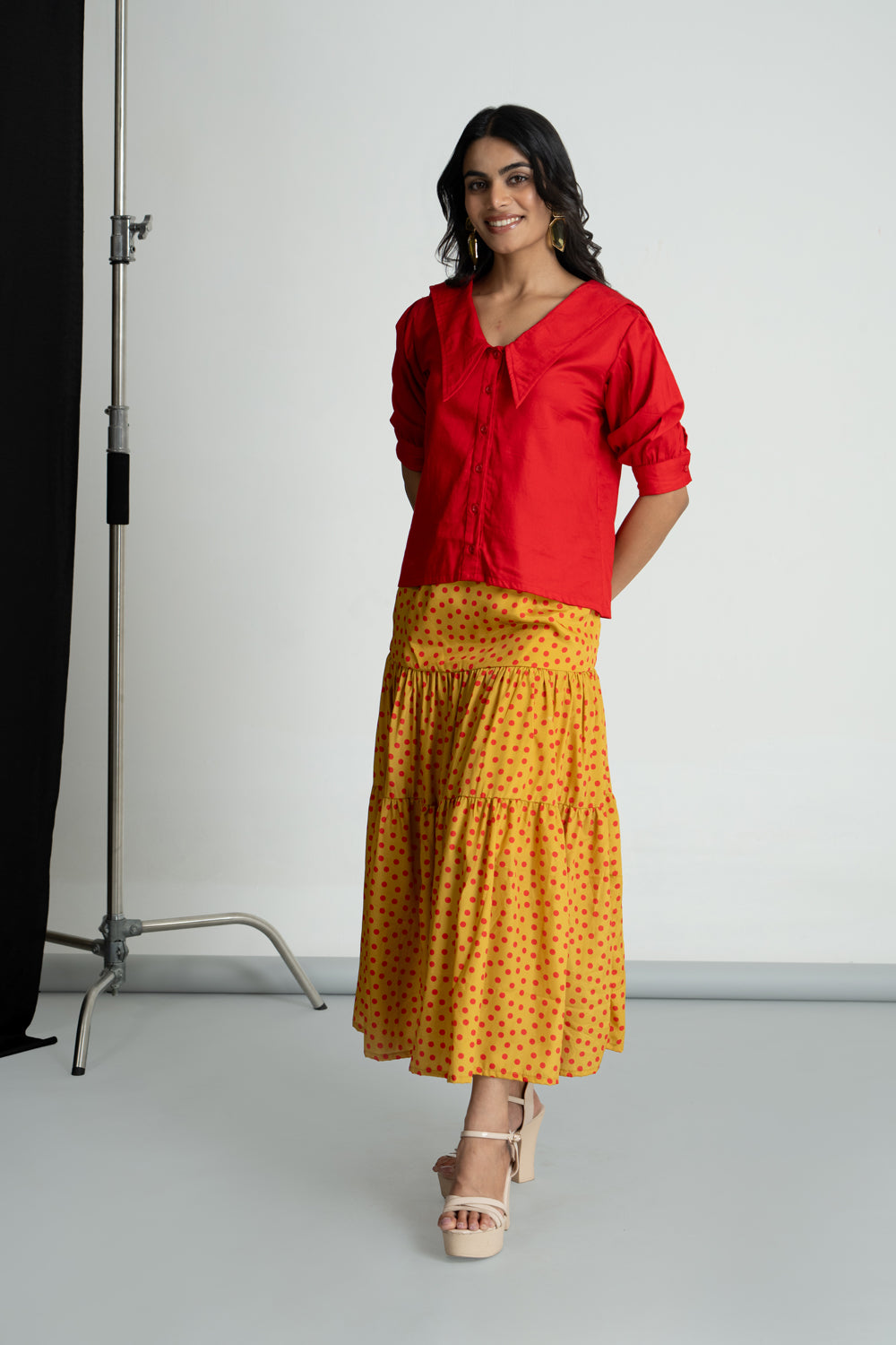 Red shirt and Polka Skirt Set