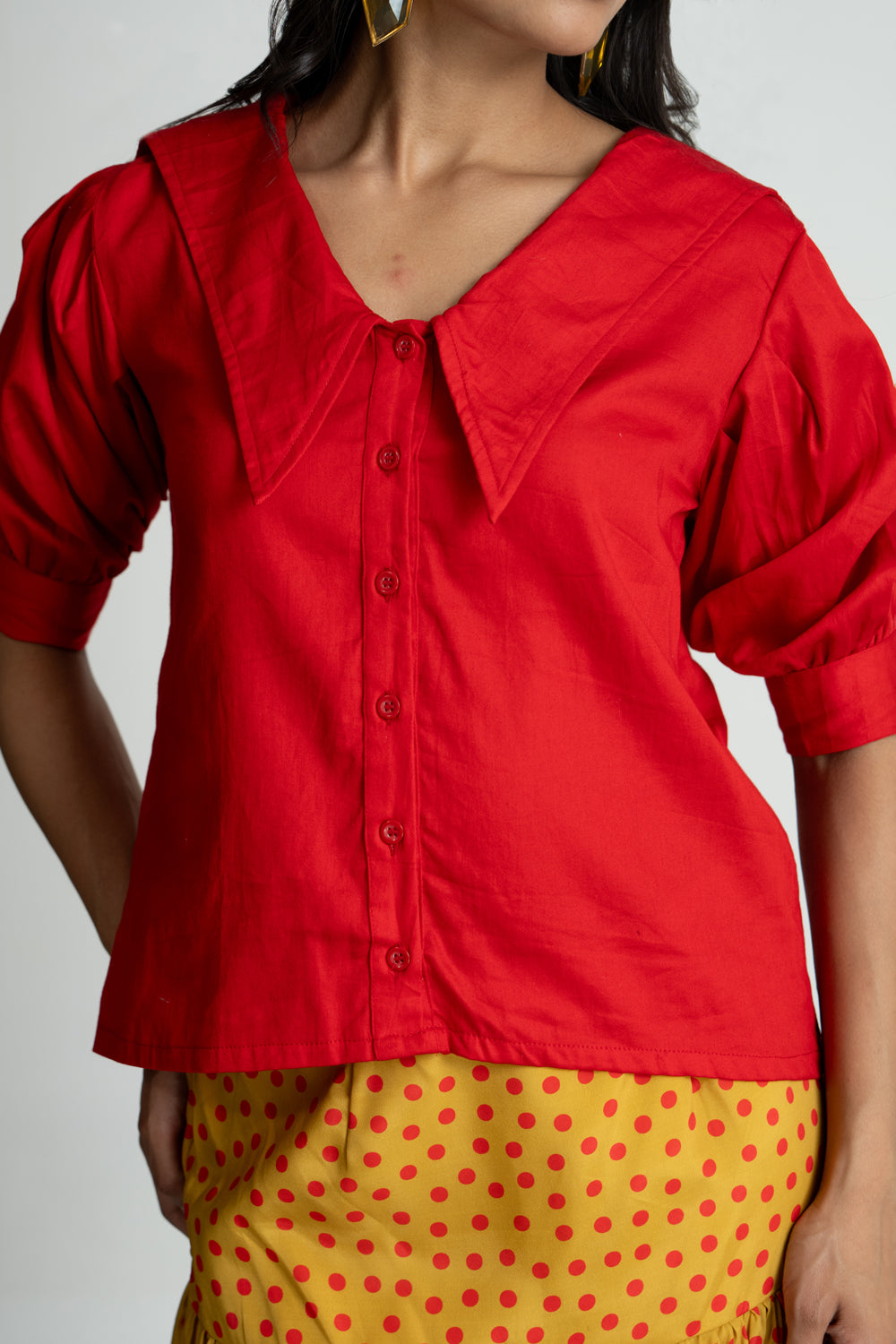Red shirt and Polka Skirt Set