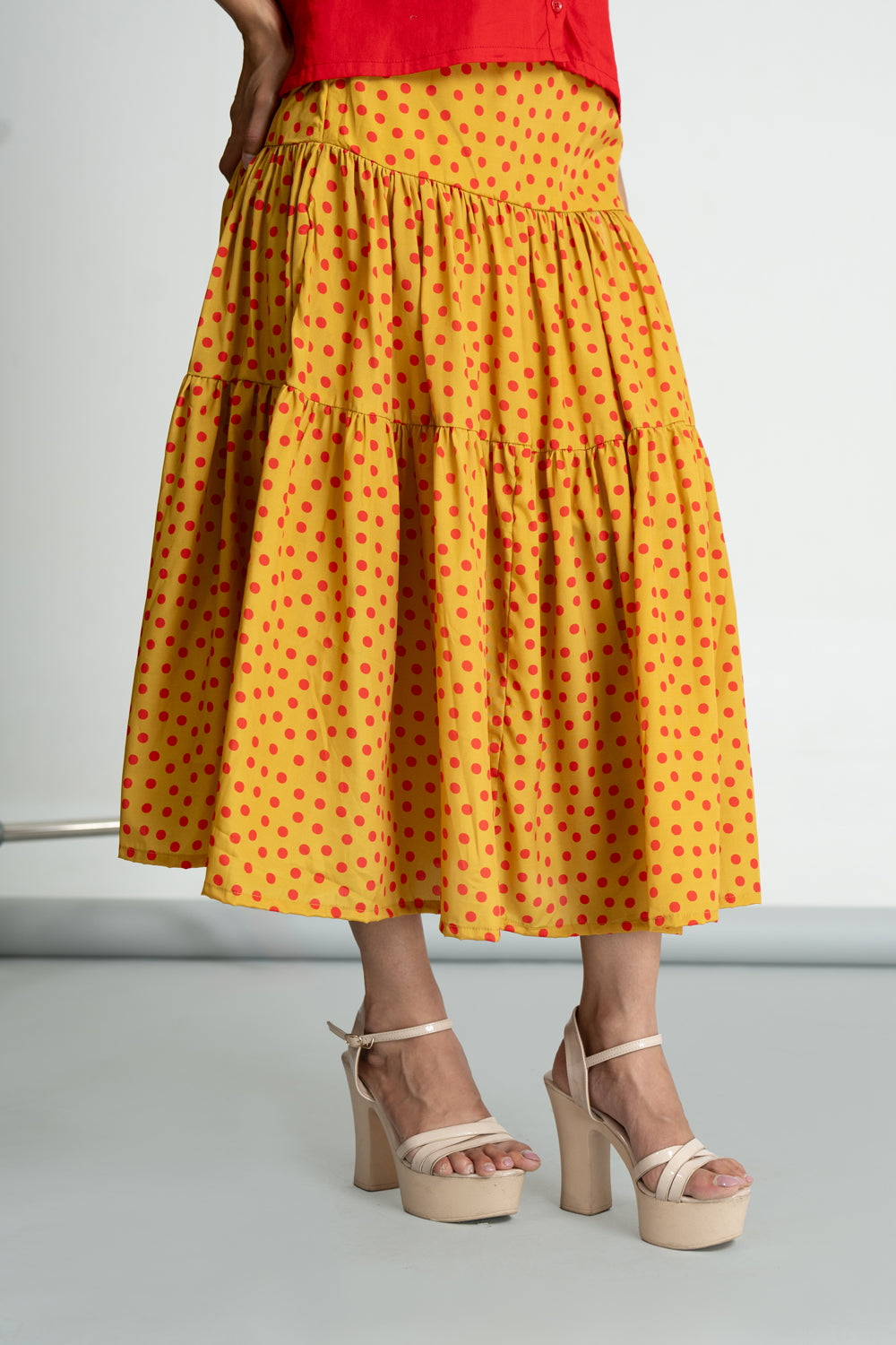Red shirt and Polka Skirt Set
