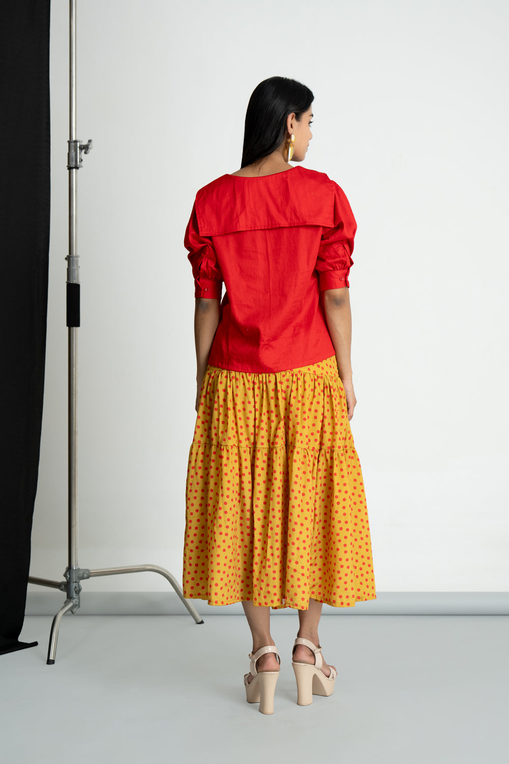 Red shirt and Polka Skirt Set