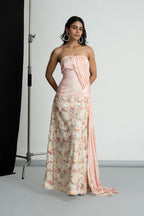 Pink Satin Draped Sequins Gown