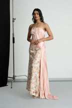 Pink Satin Draped Sequins Gown