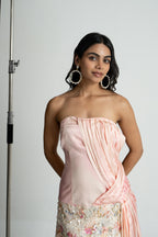 Pink Satin Draped Sequins Gown