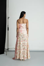 Pink Satin Draped Sequins Gown