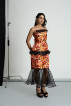 Leaf Printed Satin Shimmer Dress