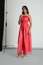 Coral Pink Net Smoking Jumpsuit
