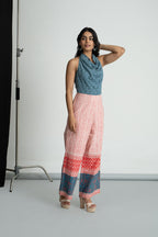 Red & Teal Halter Neck Jumpsuit