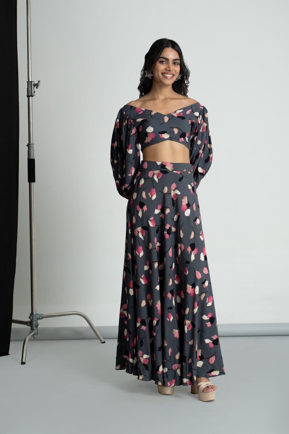 Grey Rayon Skirt Top Set
