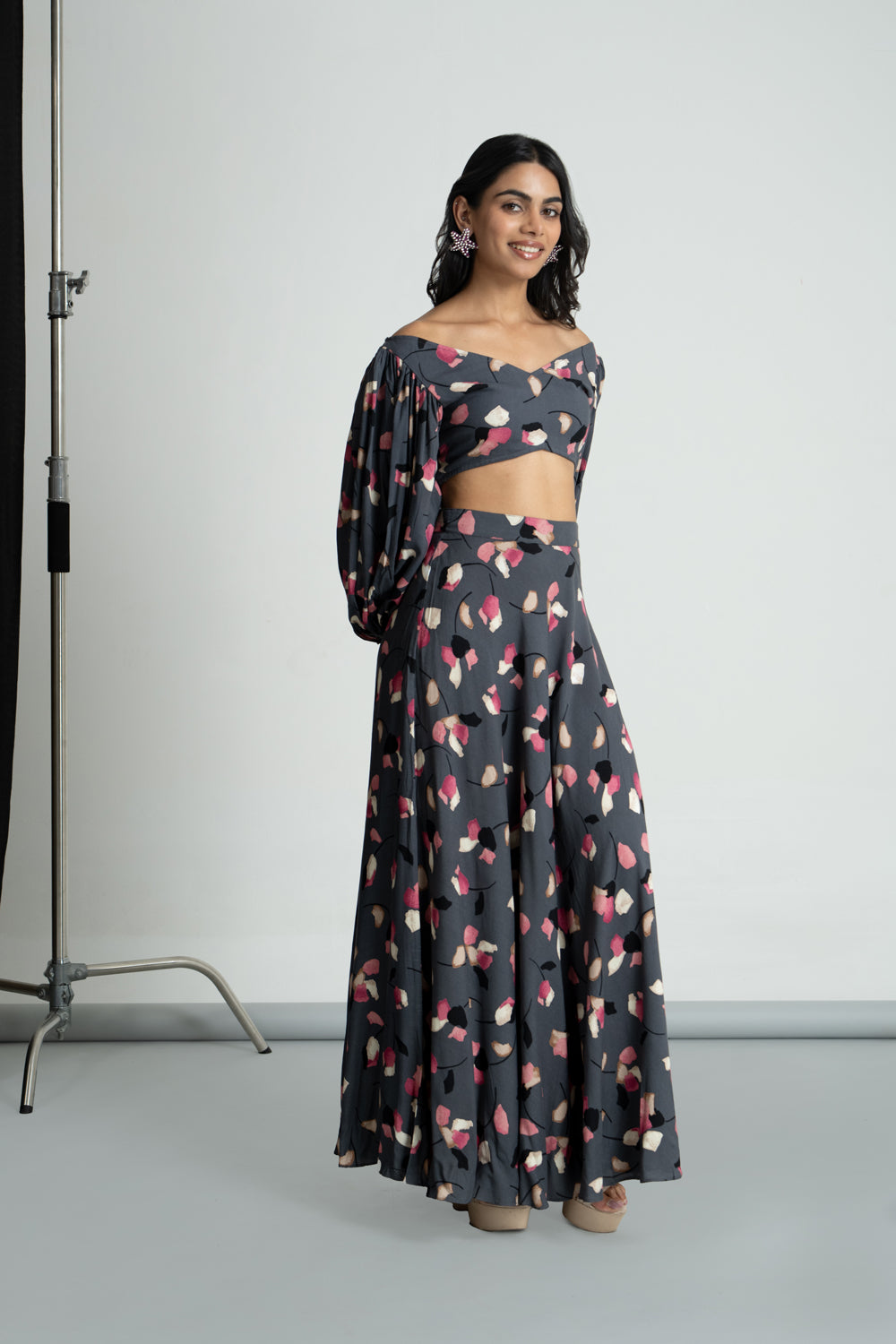 Grey Rayon Skirt Top Set