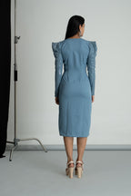 Ice Blue 3-D Embroidered Flower Dress