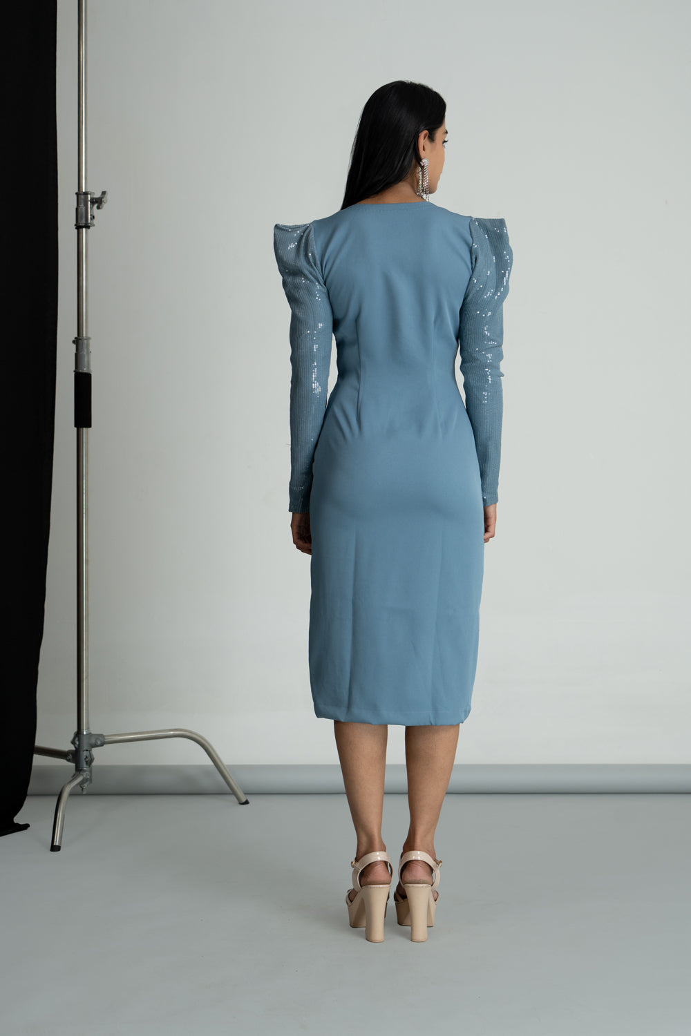 Ice Blue 3-D Embroidered Flower Dress