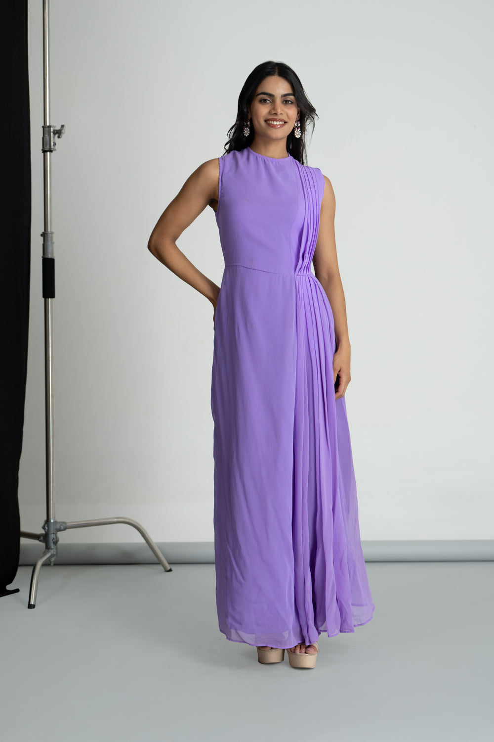 Lavender Georgette Pleated Dress