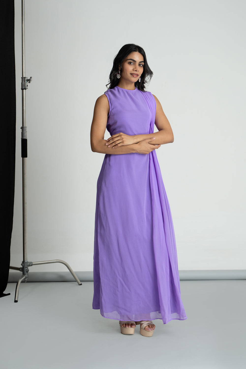 Lavender Georgette Pleated Dress