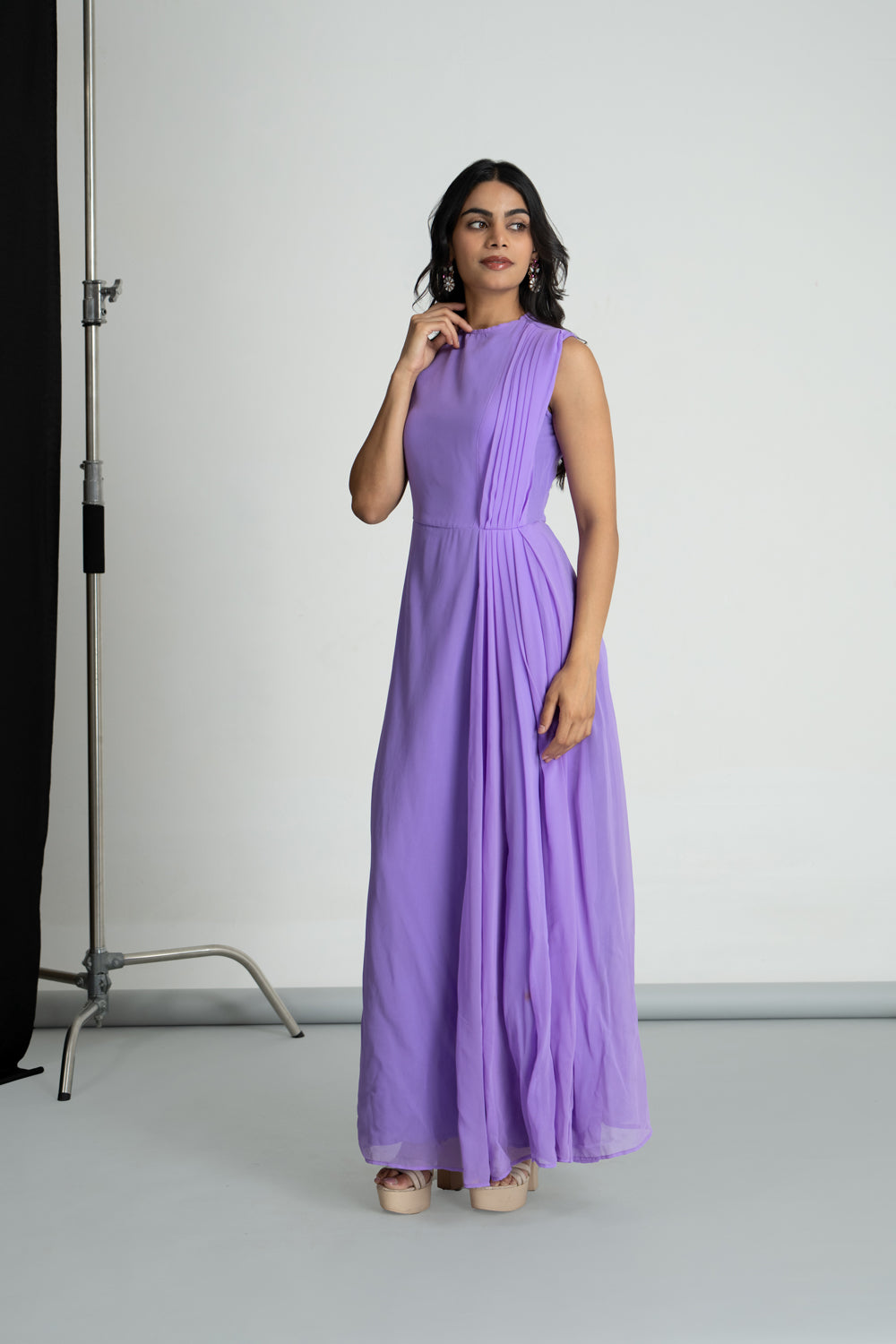 Lavender Georgette Pleated Dress