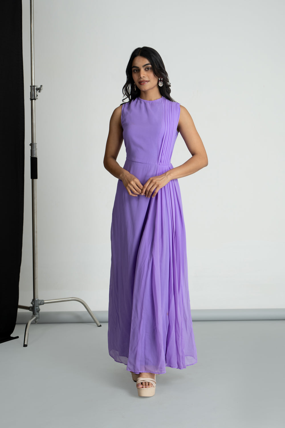 Lavender Georgette Pleated Dress