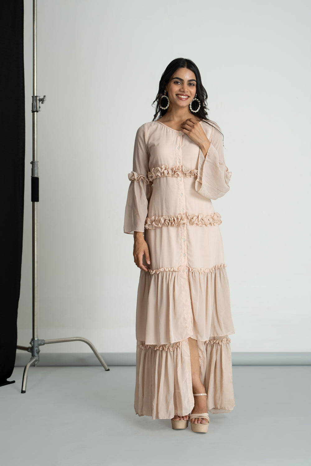 Peach Georgette Frill Dress