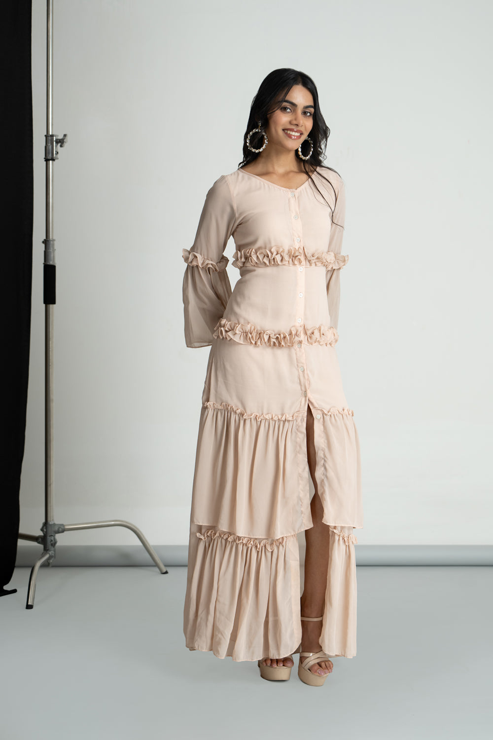 Peach Georgette Frill Dress