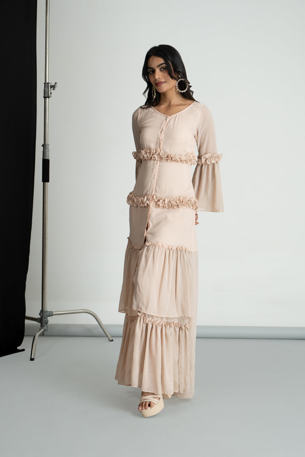 Peach Georgette Frill Dress